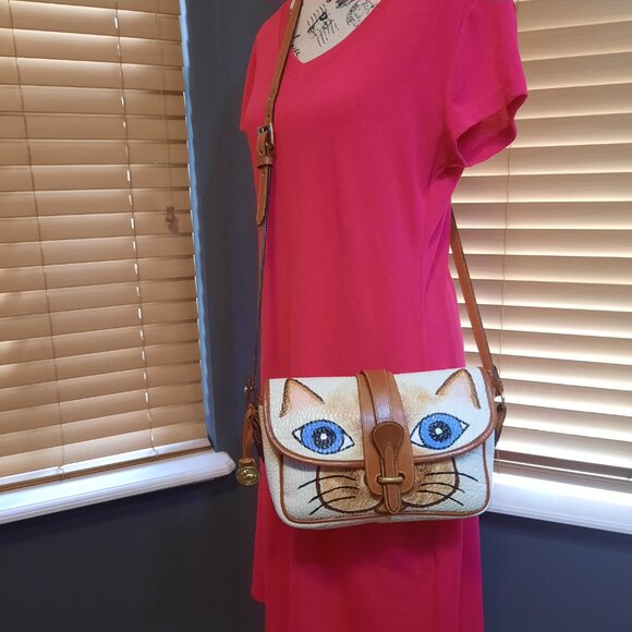Vintage Dooney & Bourke Equestrian Hand Painted Siamese Cat Crossbody Bag - Picture 2 of 16